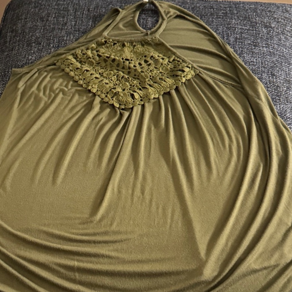 Olive Green Sleeveless Top by Miholl with Lace Detail